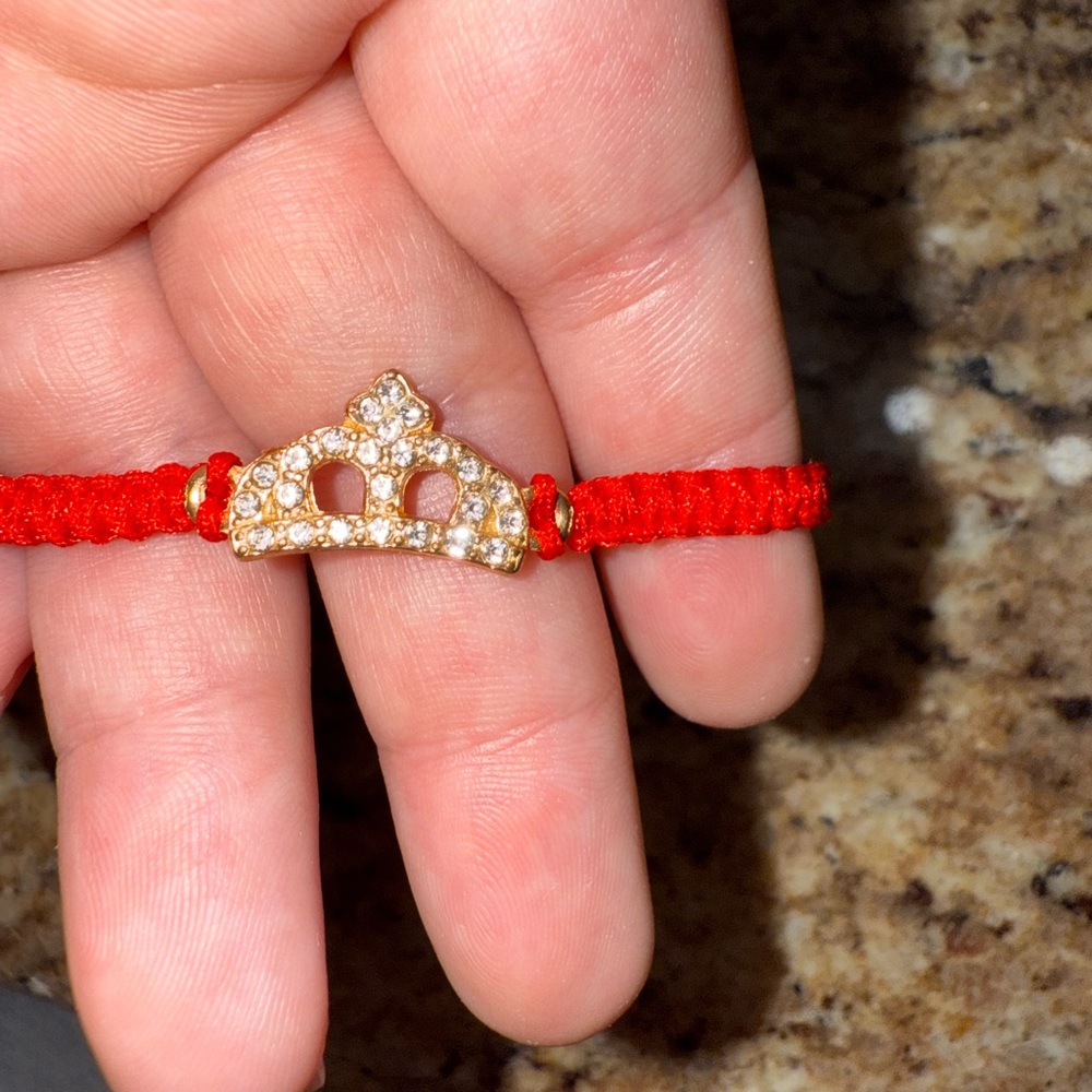 Red Bracelet with Gold Crown Charm